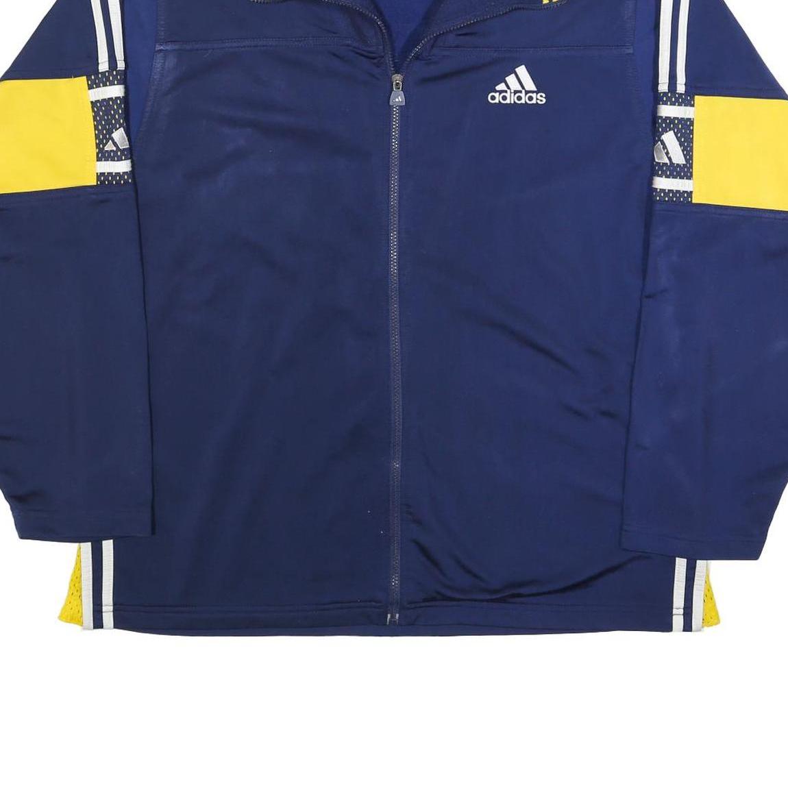 ADIDAS Mens Navy Blue & Yellow Track Jacket L Polyester Blend Zip Sportswear