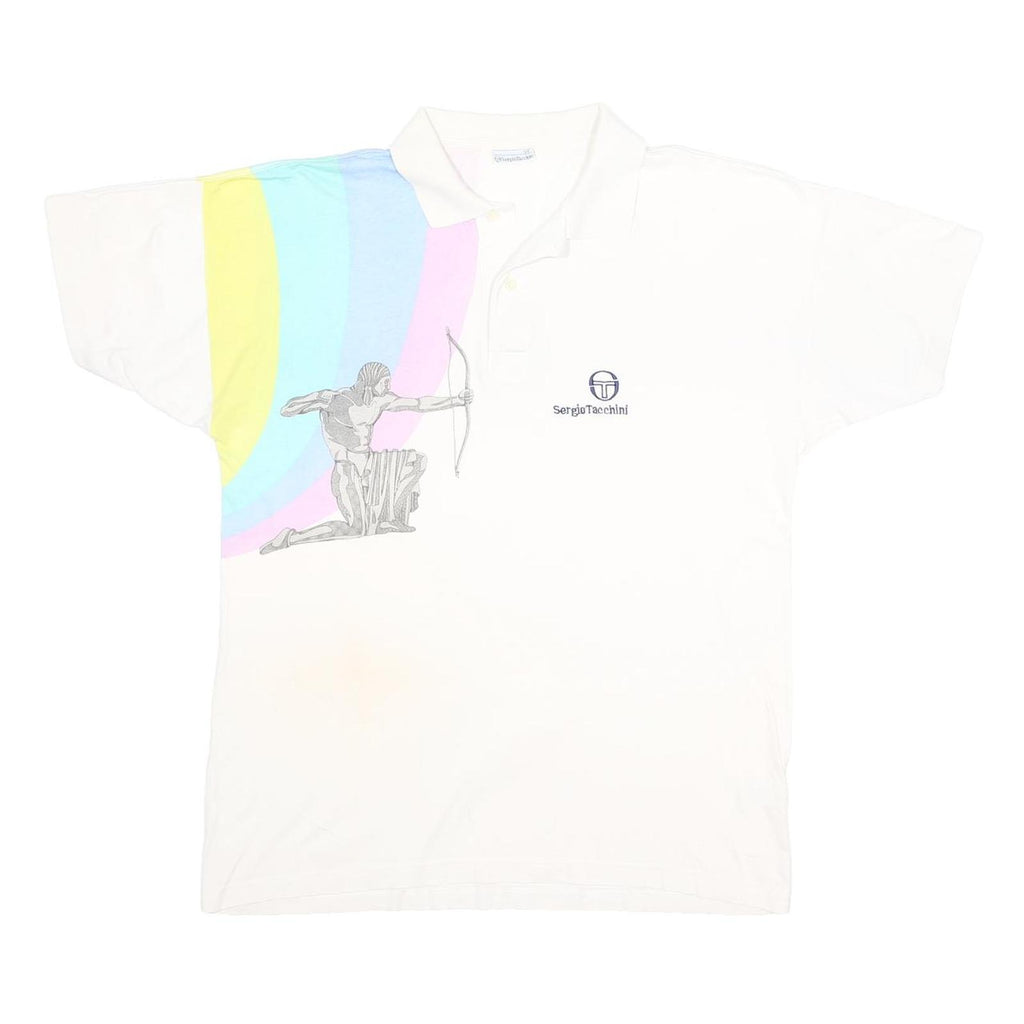 SERGIO TACCHINI Mens White Cotton Polo Shirt L Short Sleeve Printed Archer
