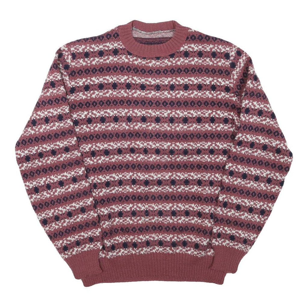 Mens Burgundy Red Patterned Jumper Crew Neck Tight Knit M Winter Casual Knitwear
