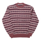 Mens Burgundy Red Patterned Jumper Crew Neck Tight Knit M Winter Casual Knitwear