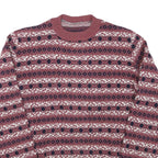 Mens Burgundy Red Patterned Jumper Crew Neck Tight Knit M Winter Casual Knitwear