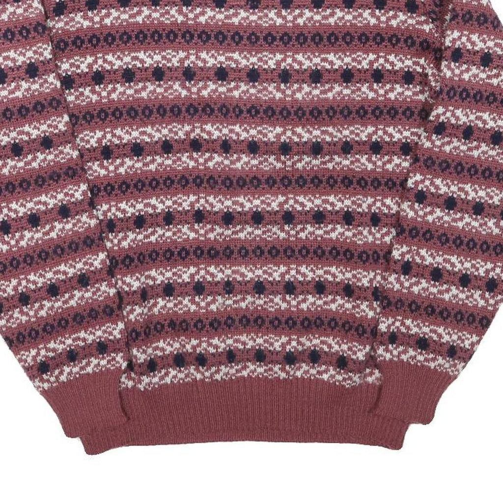 Mens Burgundy Red Patterned Jumper Crew Neck Tight Knit M Winter Casual Knitwear