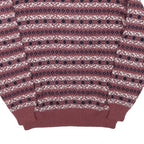 Mens Burgundy Red Patterned Jumper Crew Neck Tight Knit M Winter Casual Knitwear