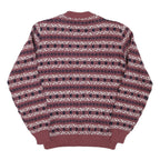 Mens Burgundy Red Patterned Jumper Crew Neck Tight Knit M Winter Casual Knitwear