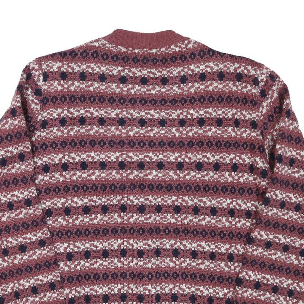 Mens Burgundy Red Patterned Jumper Crew Neck Tight Knit M Winter Casual Knitwear