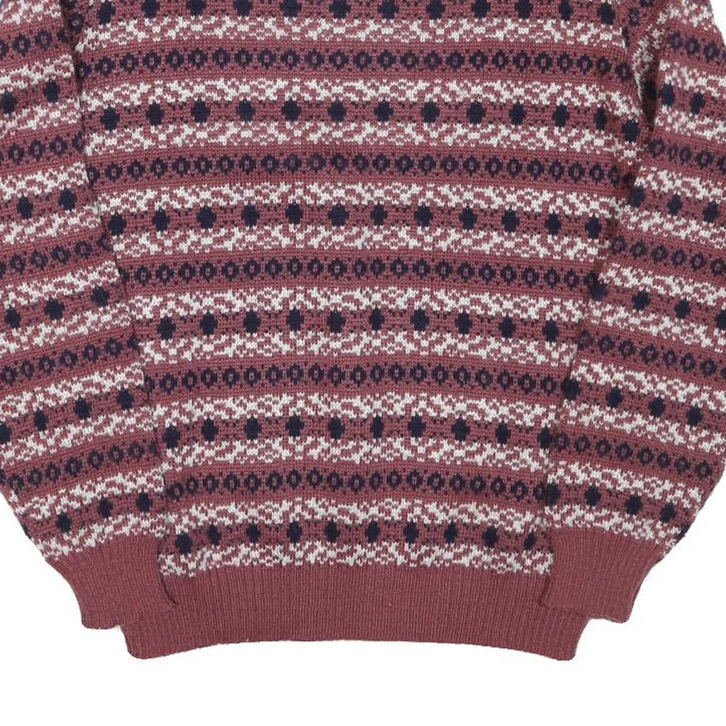 Mens Burgundy Red Patterned Jumper Crew Neck Tight Knit M Winter Casual Knitwear