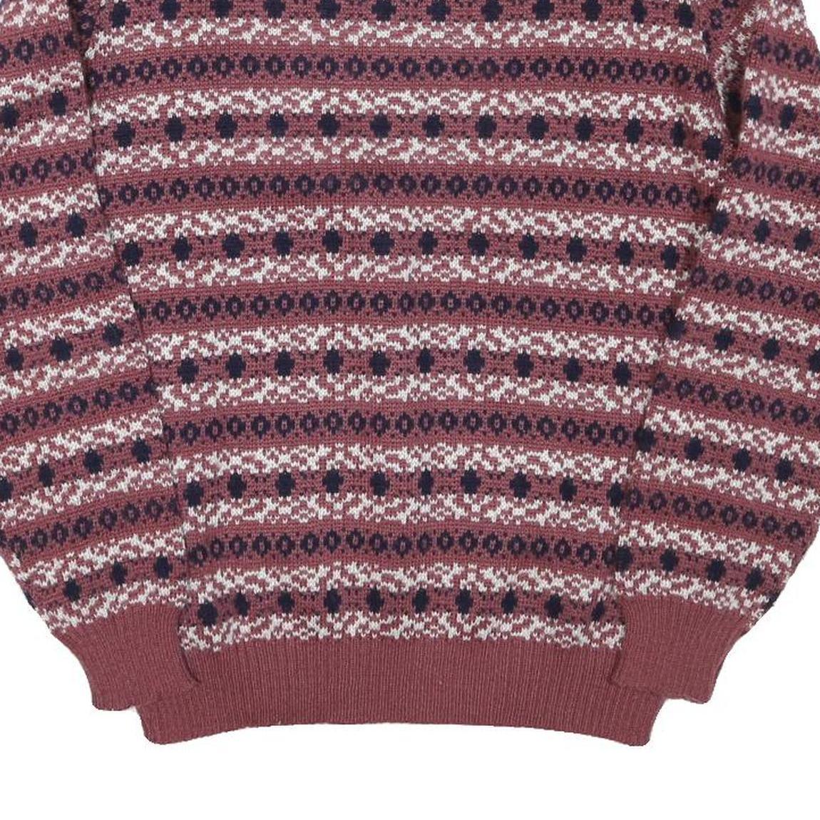 Mens Burgundy Red Patterned Jumper Crew Neck Tight Knit M Winter Casual Knitwear