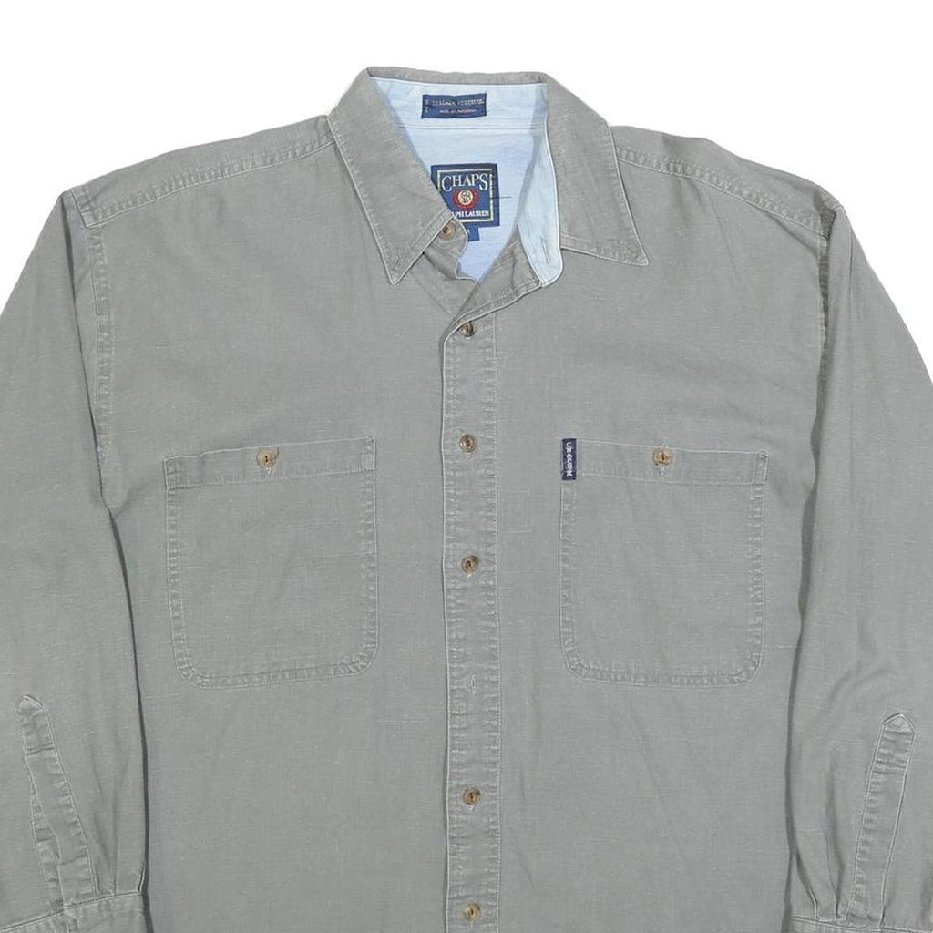 CHAPS RALPH LAUREN Mens Grey Linen Blend Shirt M Button Pocket Casual