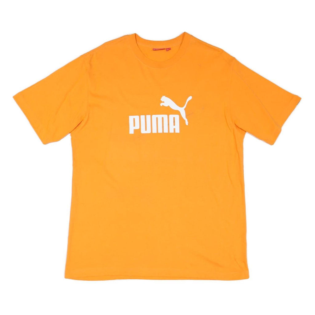 PUMA Mens Orange Cotton Blend T-Shirt M Short Sleeve Crew Neck Puma Logo