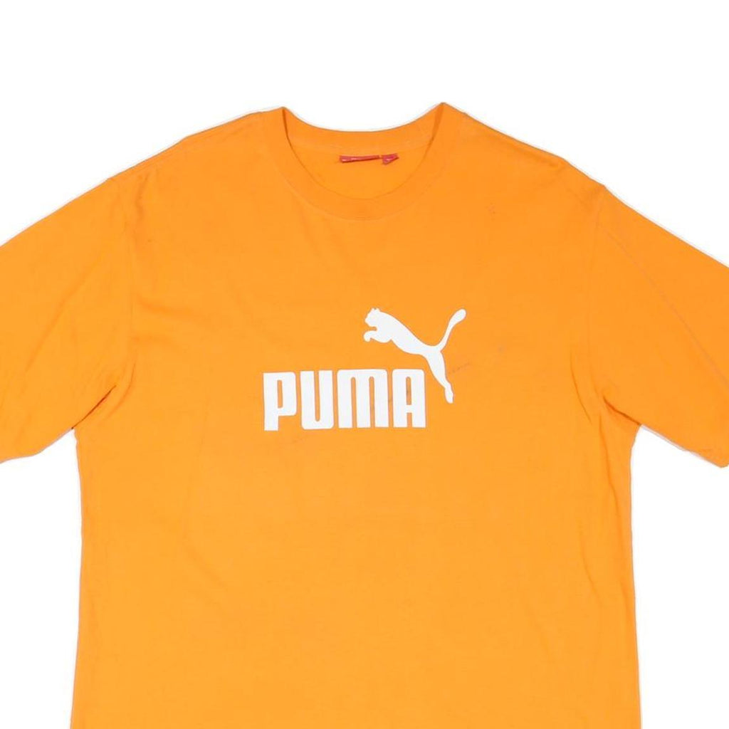 PUMA Mens Orange Cotton Blend T-Shirt M Short Sleeve Crew Neck Puma Logo