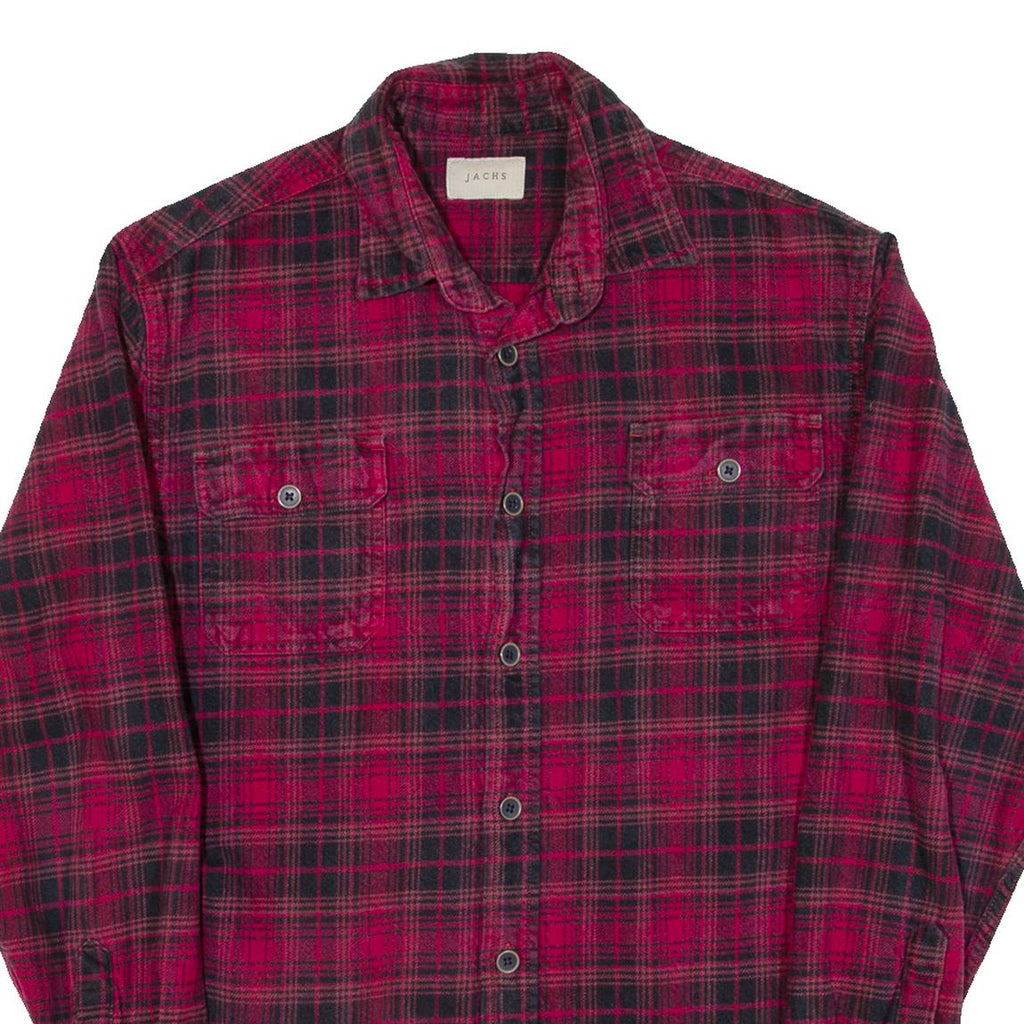 JACHS Mens Flannel Shirt Pink Check Long Sleeve M