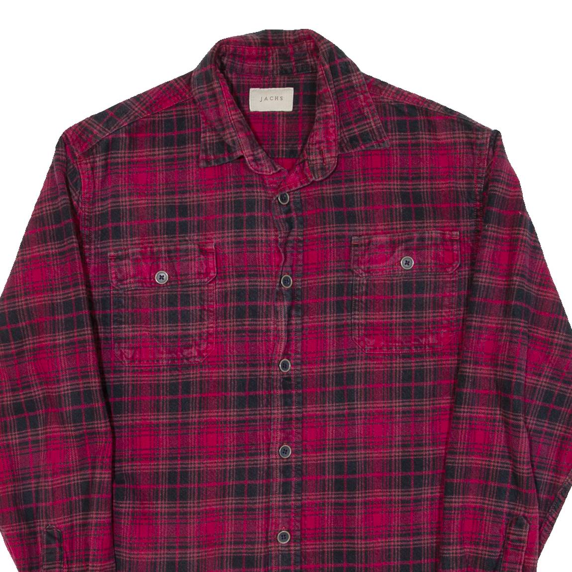 JACHS Mens Flannel Shirt Pink Check Long Sleeve M