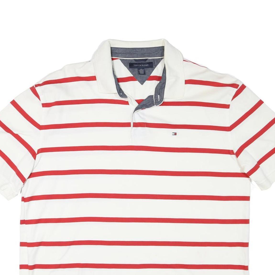 TOMMY HILFIGER Mens White & Red Striped Short Sleeve Polo Shirt 2XL Cotton Blend