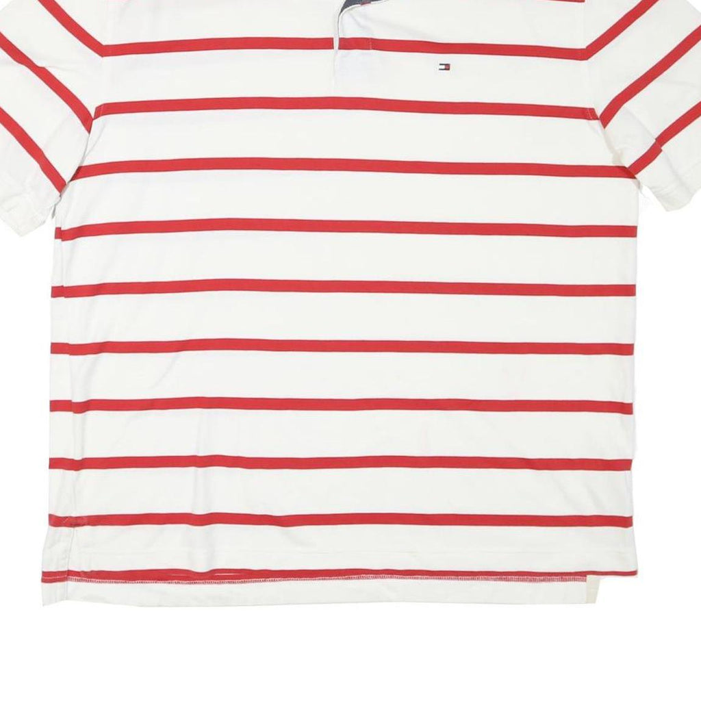 TOMMY HILFIGER Mens White & Red Striped Short Sleeve Polo Shirt 2XL Cotton Blend