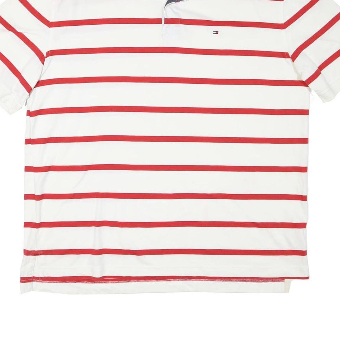 TOMMY HILFIGER Mens White & Red Striped Short Sleeve Polo Shirt 2XL Cotton Blend