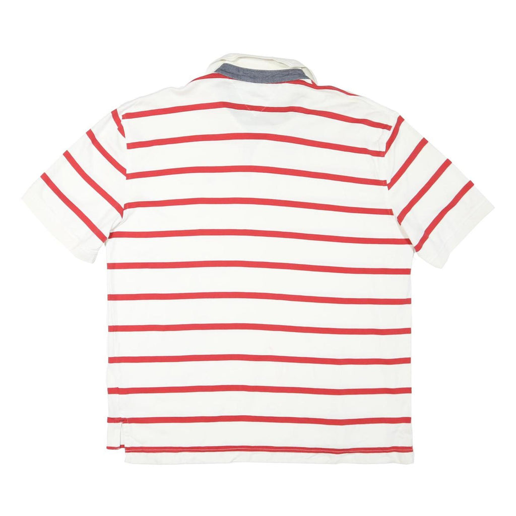 TOMMY HILFIGER Mens White & Red Striped Short Sleeve Polo Shirt 2XL Cotton Blend