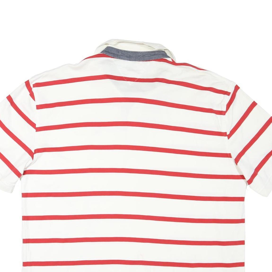 TOMMY HILFIGER Mens White & Red Striped Short Sleeve Polo Shirt 2XL Cotton Blend