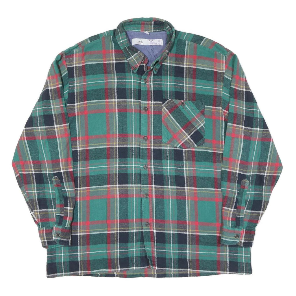 Mens Green Black Red Plaid Cotton Shirt XL Button Collar Casual Classic Style