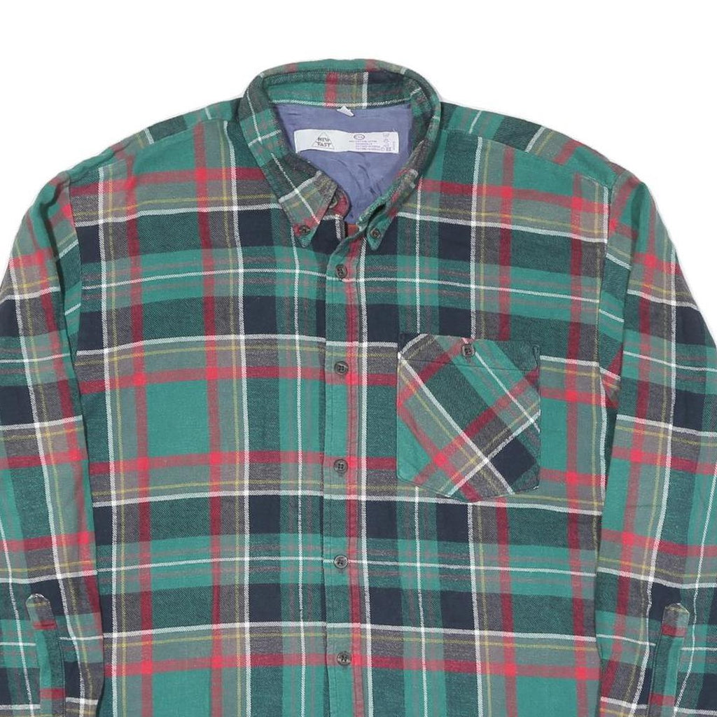 Mens Green Black Red Plaid Cotton Shirt XL Button Collar Casual Classic Style