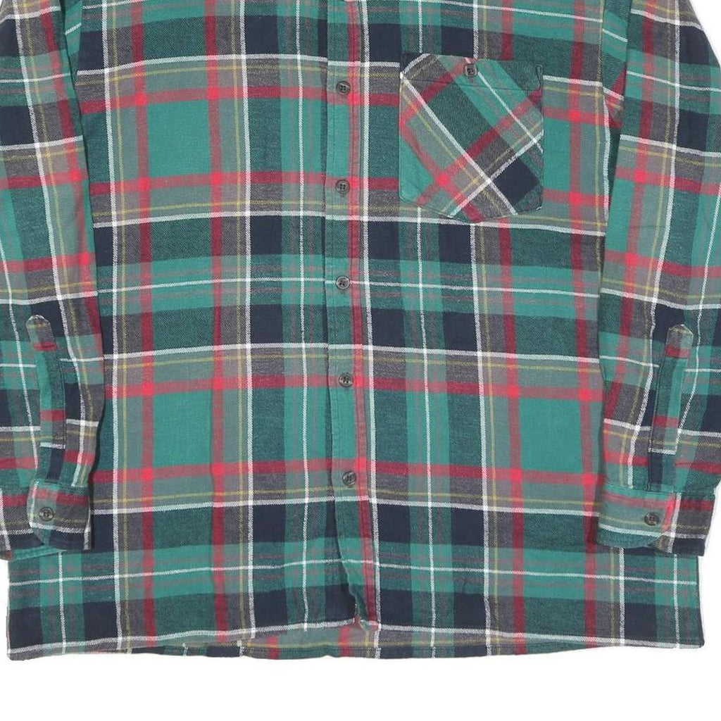Mens Green Black Red Plaid Cotton Shirt XL Button Collar Casual Classic Style