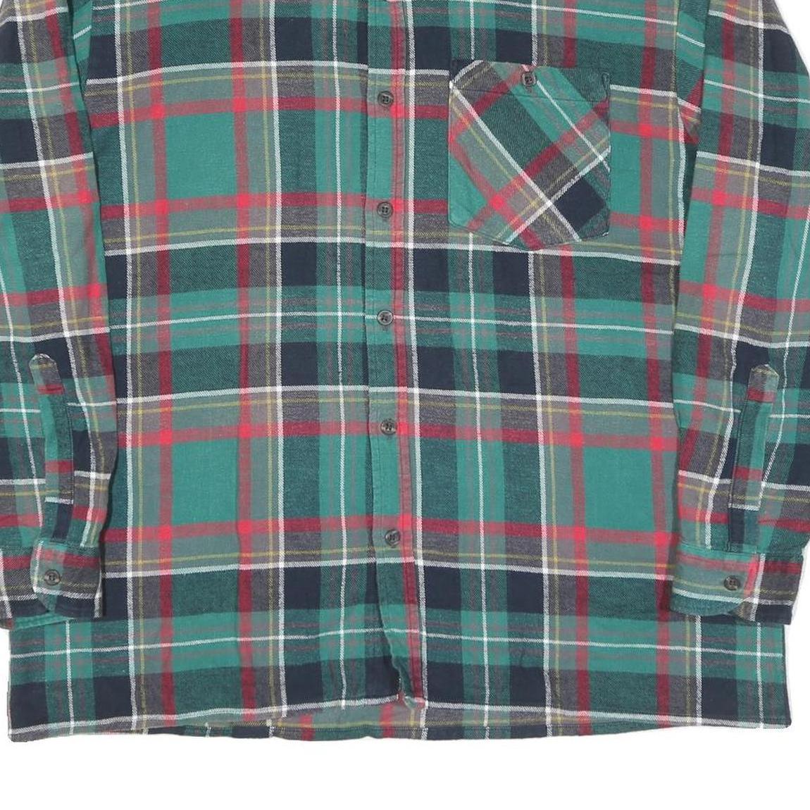 Mens Green Black Red Plaid Cotton Shirt XL Button Collar Casual Classic Style