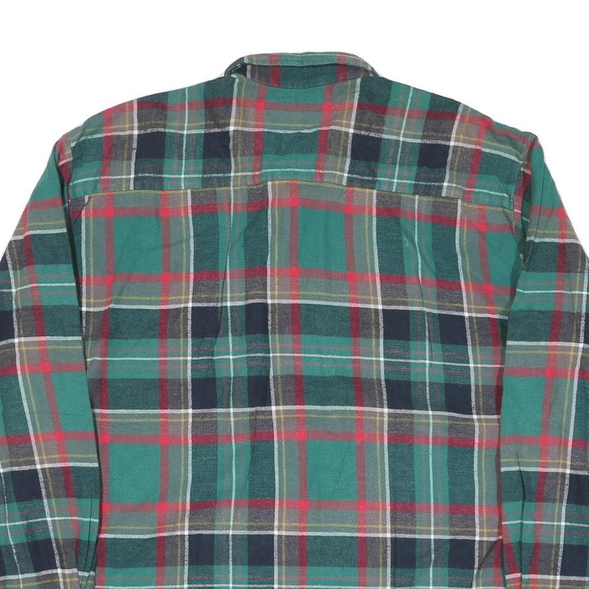 Mens Green Black Red Plaid Cotton Shirt XL Button Collar Casual Classic Style