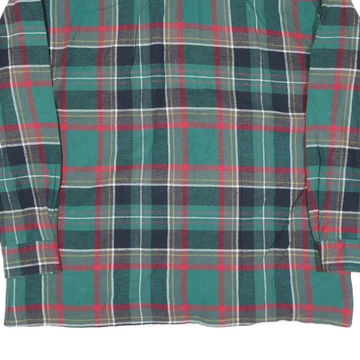 Mens Green Black Red Plaid Cotton Shirt XL Button Collar Casual Classic Style