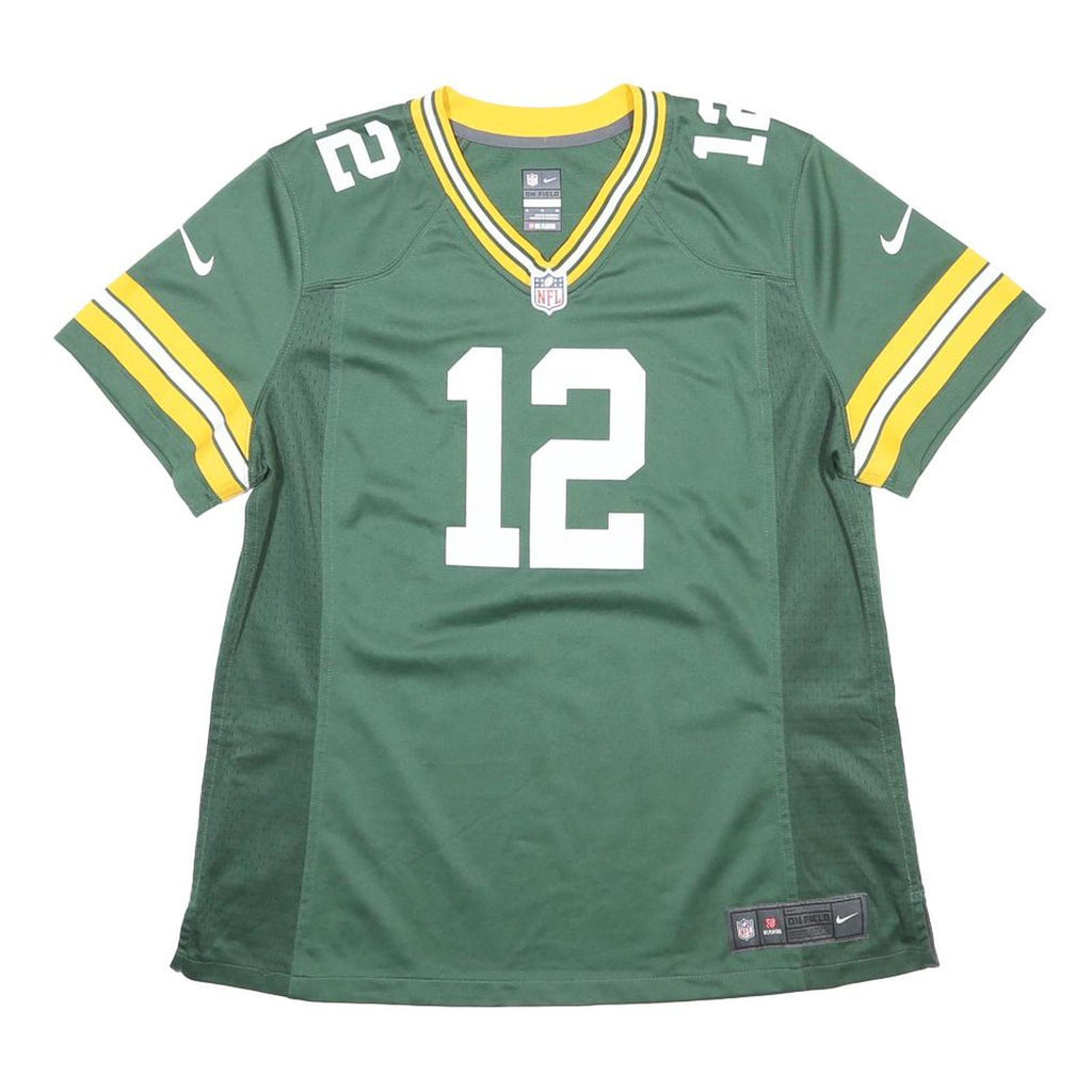 NIKE Womens Green & Yellow Rodgers Football Shirt XL Short Sleeve V-Neck NFL