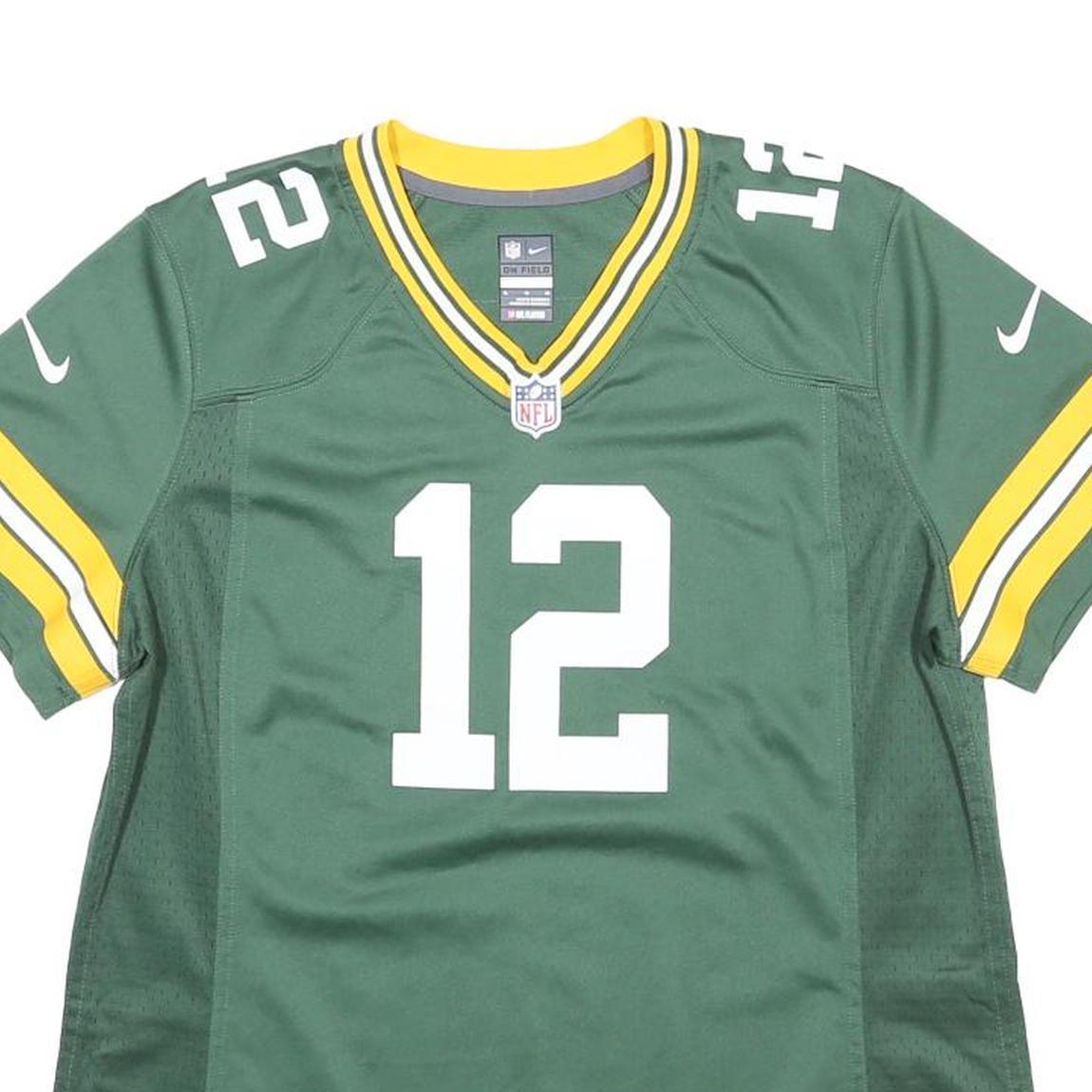NIKE Womens Green & Yellow Rodgers Football Shirt XL Short Sleeve V-Neck NFL