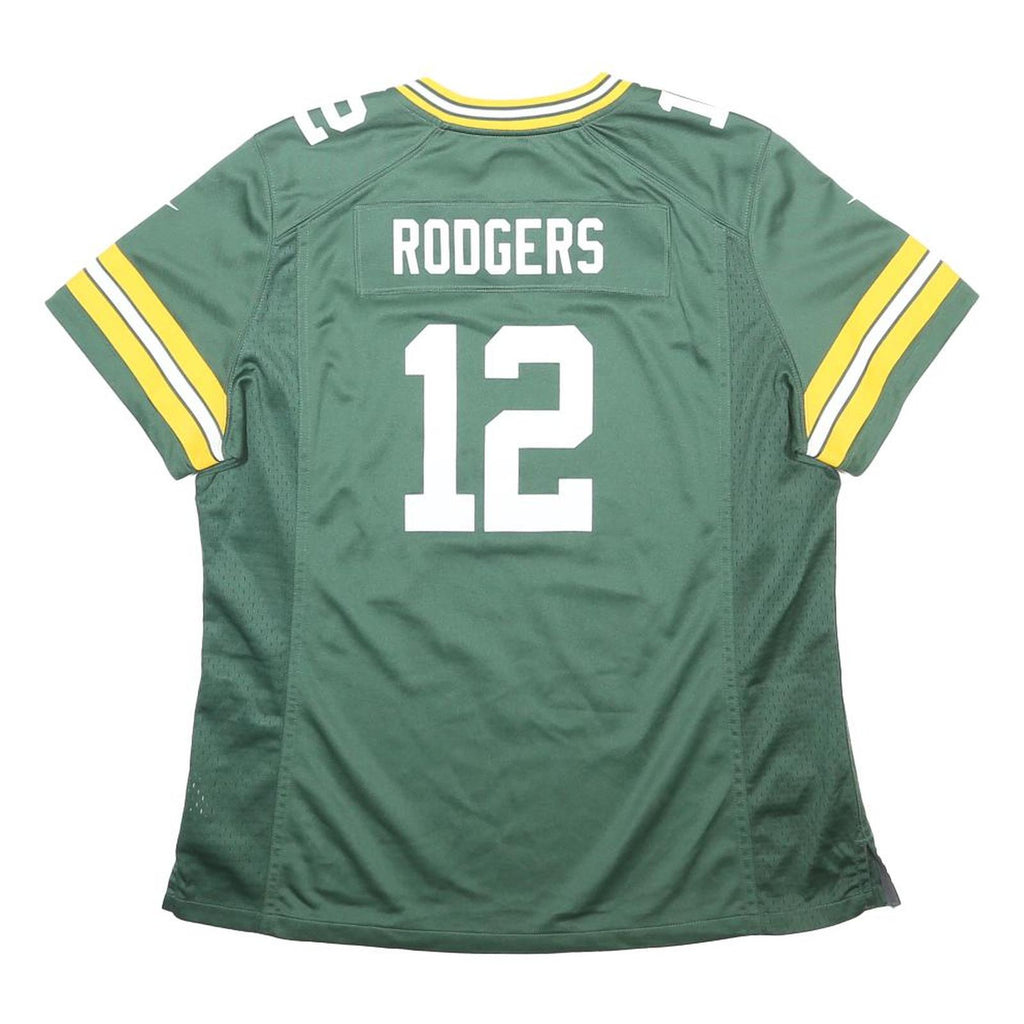 NIKE Womens Green & Yellow Rodgers Football Shirt XL Short Sleeve V-Neck NFL