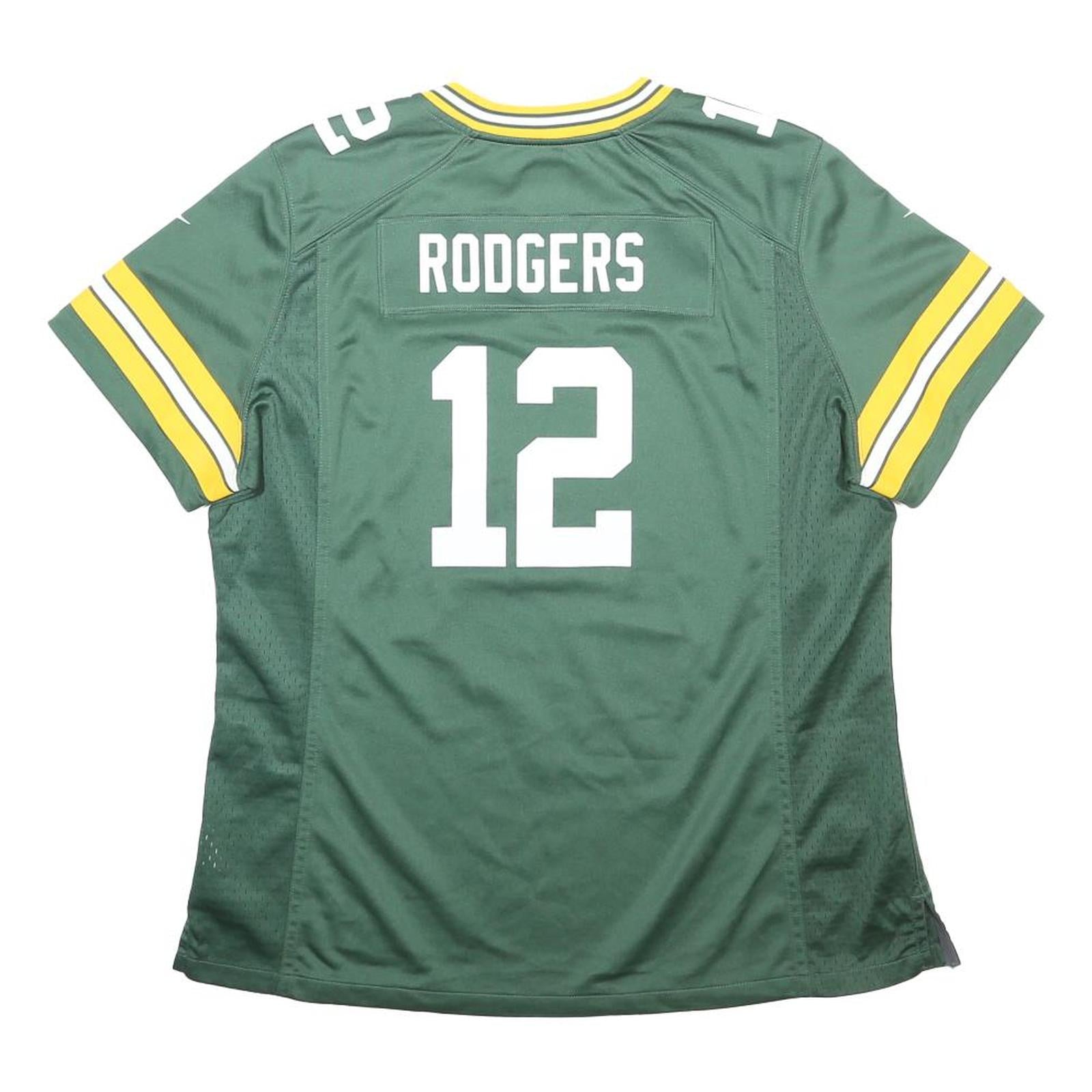 NIKE Womens Green & Yellow Rodgers Football Shirt XL Short Sleeve V-Neck NFL