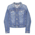 TOMMY JEANS Womens Blue Denim Jacket XXS Cotton Button Plain Lightweight