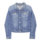 TOMMY JEANS Womens Blue Denim Jacket XXS Cotton Button Plain Lightweight