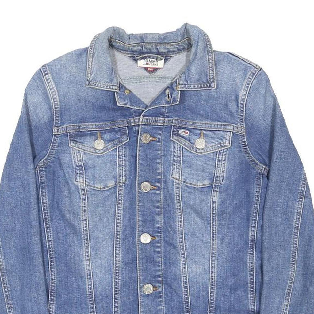 TOMMY JEANS Womens Blue Denim Jacket XXS Cotton Button Plain Lightweight