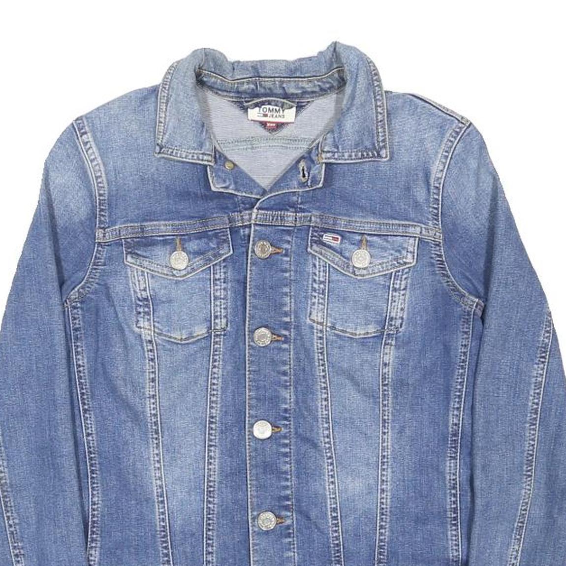 TOMMY JEANS Womens Blue Denim Jacket XXS Cotton Button Plain Lightweight