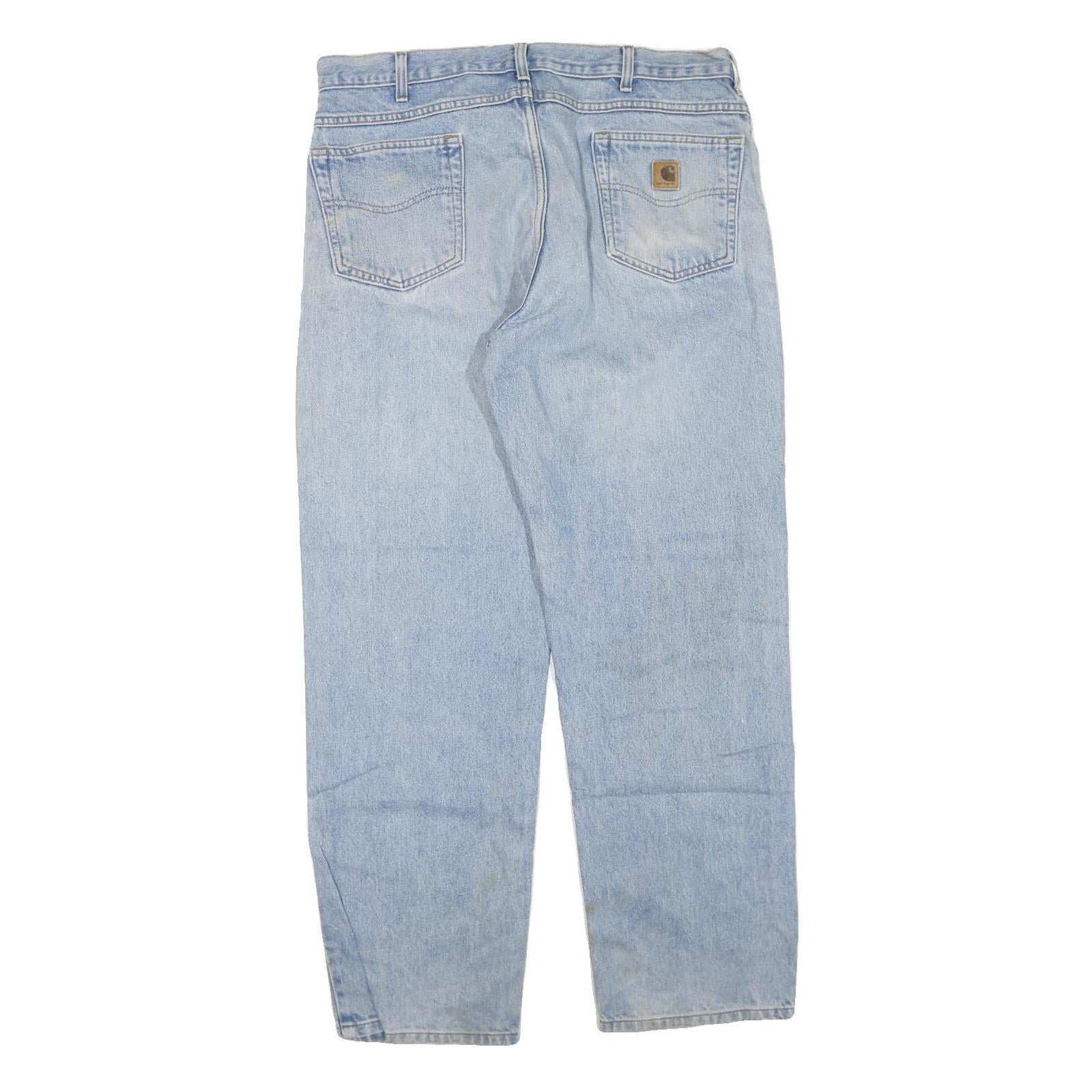 CARHARTT Mens Regular Fit Light Blue Denim Jeans W38 L32 Zip Cotton Blend Casual