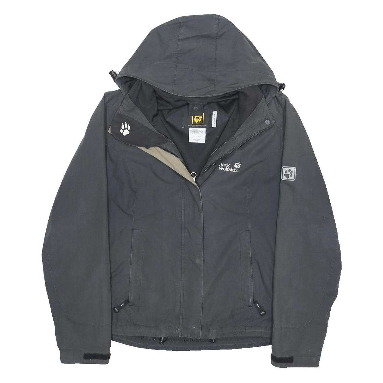 JACK WOLFSKIN Womens Black Outdoor Jacket UK 10 Polyester Blend Zip Hooded