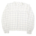 C&A Womens White Checked Blouse Long Sleeve Button Neck L Ruffle Detail