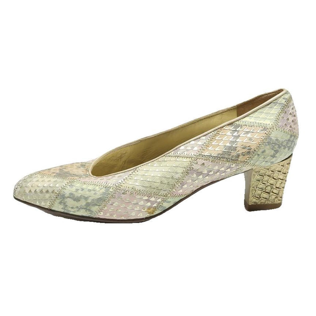 LINEA WALLY'S Womens Low Heel Leather Patchwork Kitten Courts UK 1.5 Classic