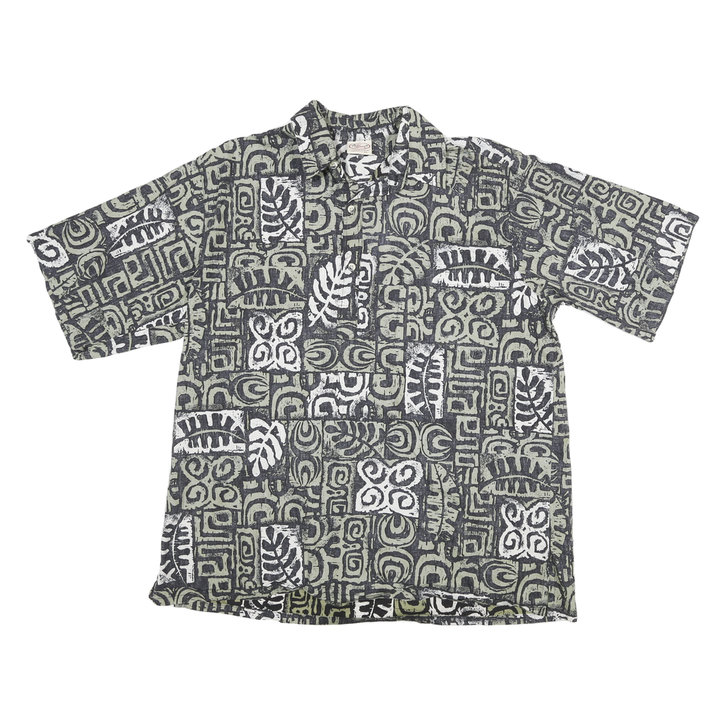 GO BAREFOOT Mens Green & White Cotton Blend Shirt XL Abstract Print Casual