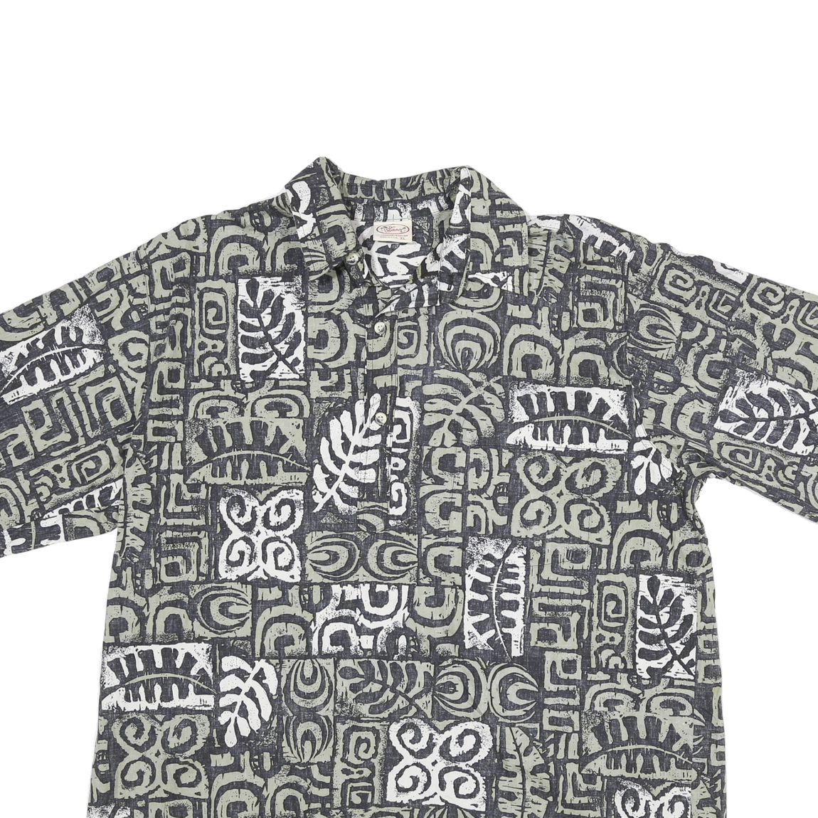 GO BAREFOOT Mens Green & White Cotton Blend Shirt XL Abstract Print Casual