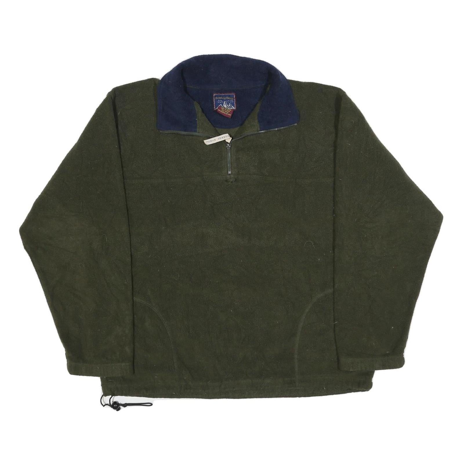 ROUNDY RIDGE Mens Green Navy Polyester Plain 1/4 Zip Pullover Jumper M Outdoor