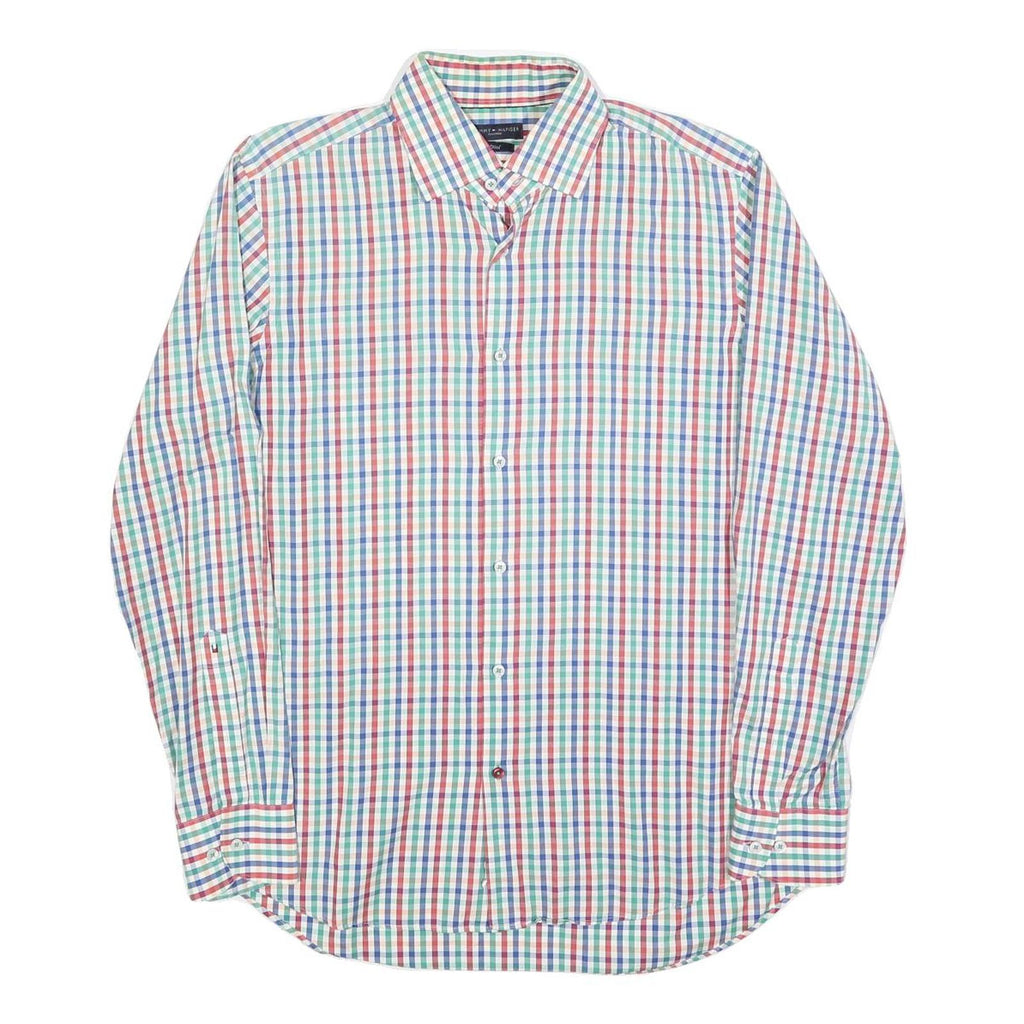 TOMMY HILFIGER Mens Blue & Green Check Shirt M Classic Fit Cotton Casual