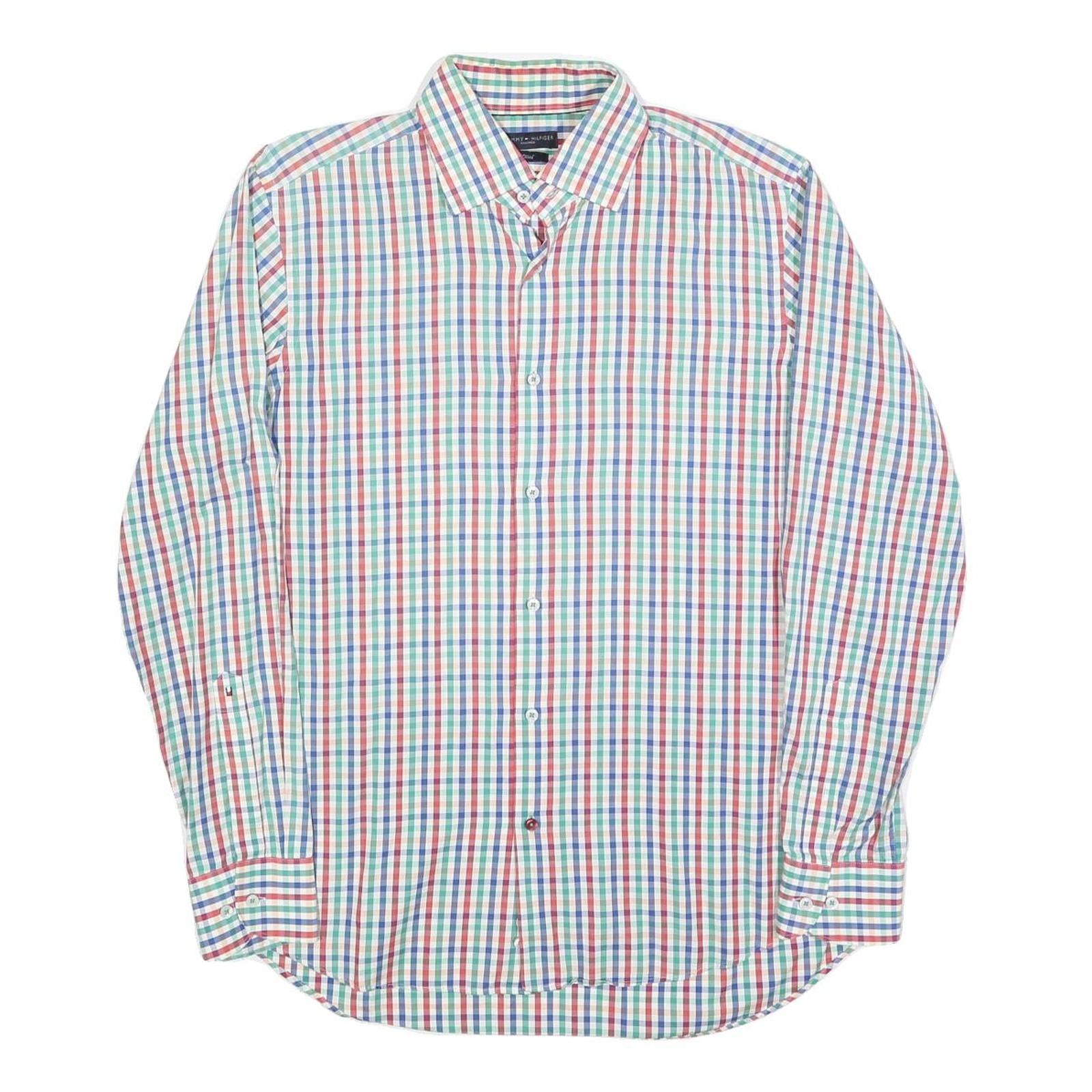TOMMY HILFIGER Mens Blue & Green Check Shirt M Classic Fit Cotton Casual