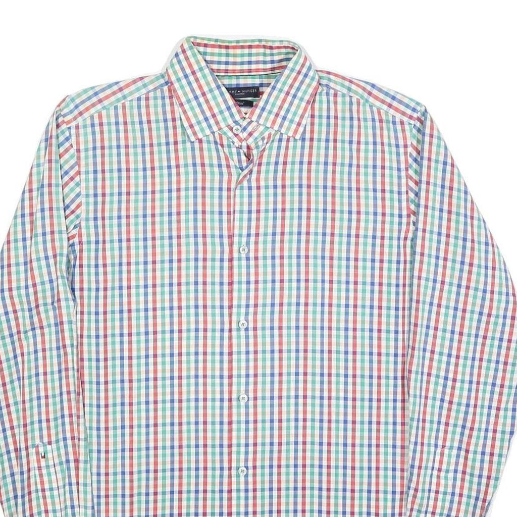 TOMMY HILFIGER Mens Blue & Green Check Shirt M Classic Fit Cotton Casual