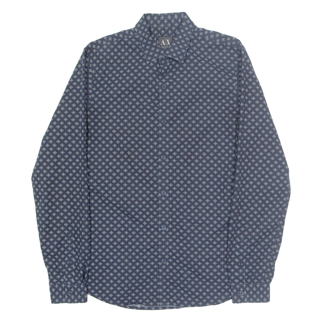 ARMANI EXCHANGE Mens Shirt Blue Crazy Pattern Long Sleeve S