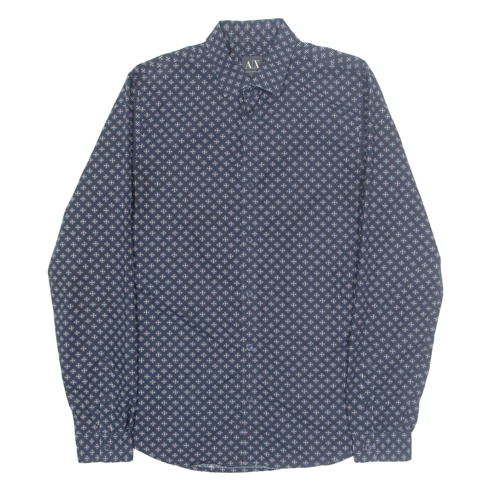 ARMANI EXCHANGE Mens Shirt Blue Crazy Pattern Long Sleeve S