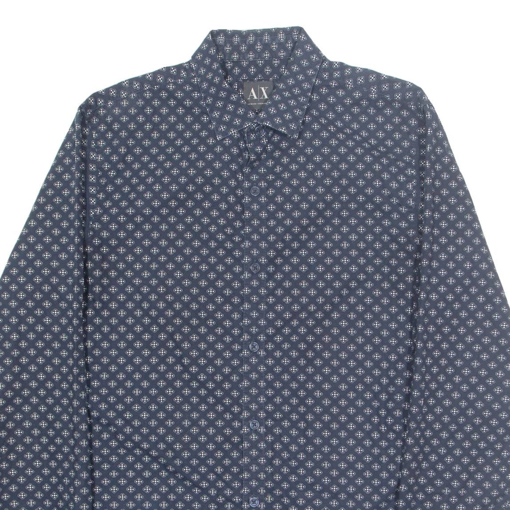 ARMANI EXCHANGE Mens Shirt Blue Crazy Pattern Long Sleeve S
