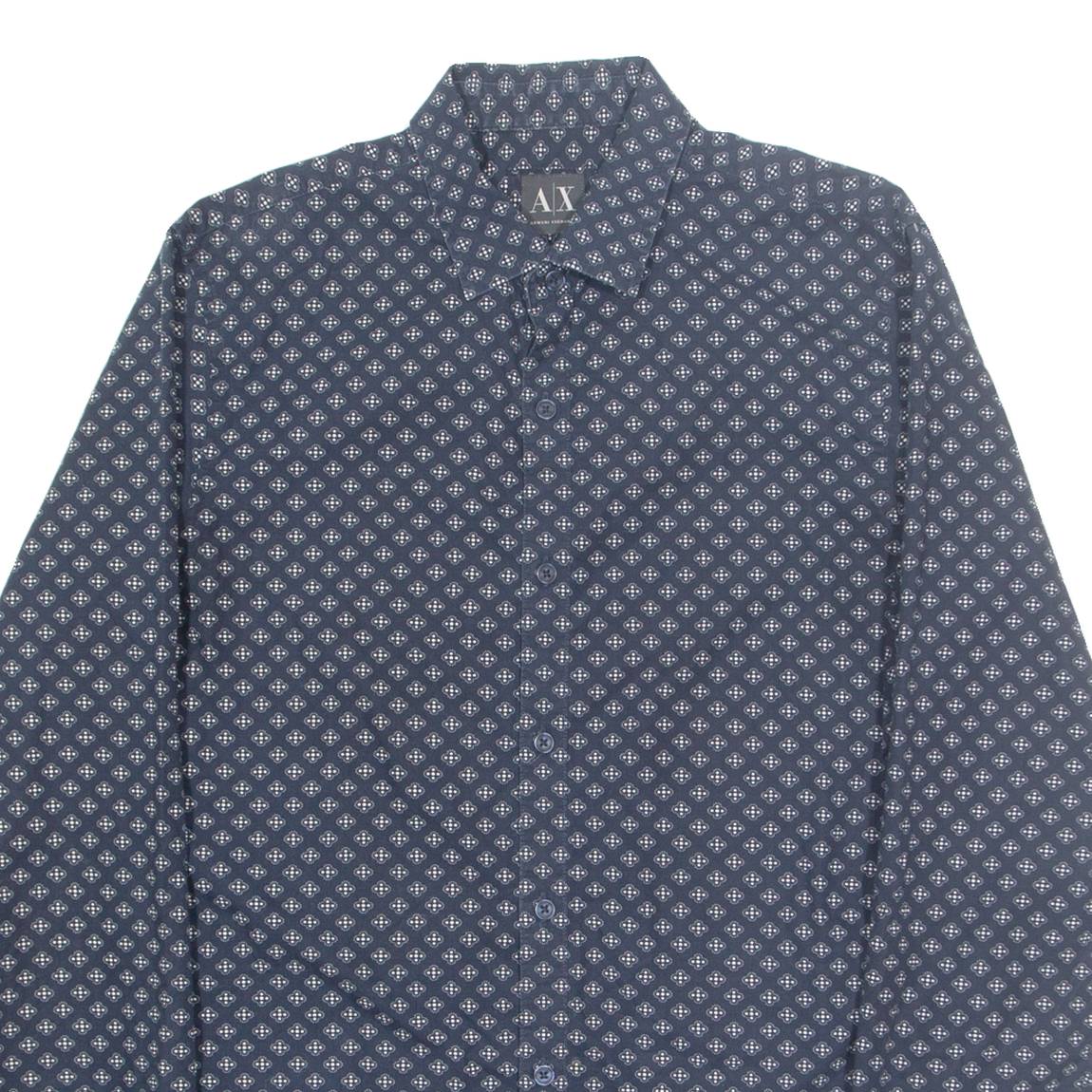 ARMANI EXCHANGE Mens Shirt Blue Crazy Pattern Long Sleeve S