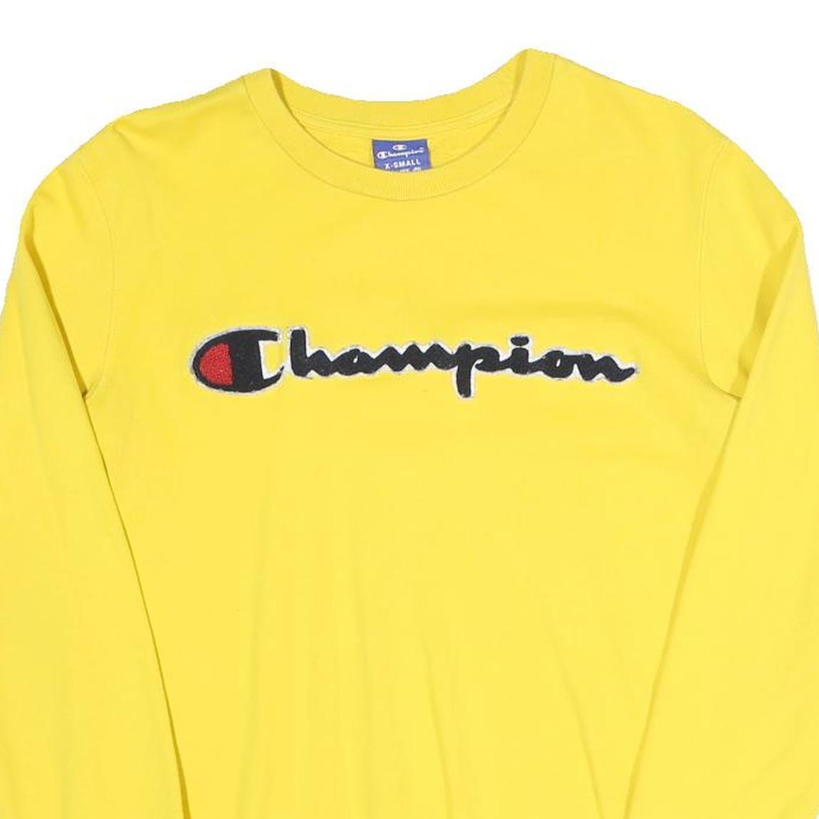 CHAMPION Mens Yellow Cotton Blend Crew Neck XS Logo Sweatshirt Pullover